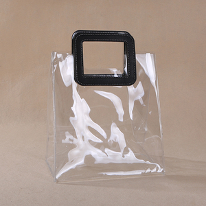 PVC 투명 창 투명 꽃집 핸들 활 리본 투명 플라스틱 선물 포장 가방 사용자 정의 로고 웨딩 - Product Image 1