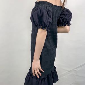 Vestido de Verano para Mujer, de Buena Calidad, con Hombros Descubiertos, Mangas Abullonadas, Plisado, Bordado Floral, Mini Vestido - Product Image 4