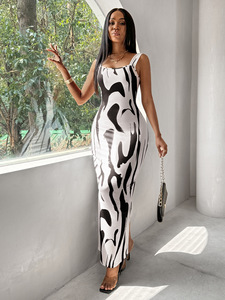 ชุดเดรสกระโปรงยาวลายม้าลายสำหรับผู้หญิงแบบใหม่ ดีไซน์เปิดหลัง ผ่าสูง เซ็กซี่ ทรงเข้ารูป - Product Image 4