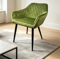 Fauteuil de salle à manger en velours capitonné de luxe, chaise de salle à manger rembourrée avec pieds en métal noir pour la cuisine, le restaurant, la maison