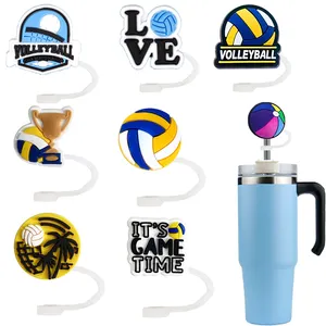 Yumuşak pvc saman kapağı topper spor voleybol kullanımlık toz geçirmez hasır İpucu stanley tumbler kupası için fit 10mm payet kapakları