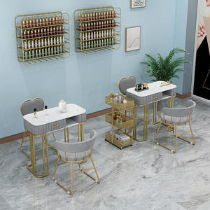 K Modern pink <b>nail</b> salon furniture set <b>nail</b> table cabinet combination table stool chair metal material suitable for individual - Product Image 3