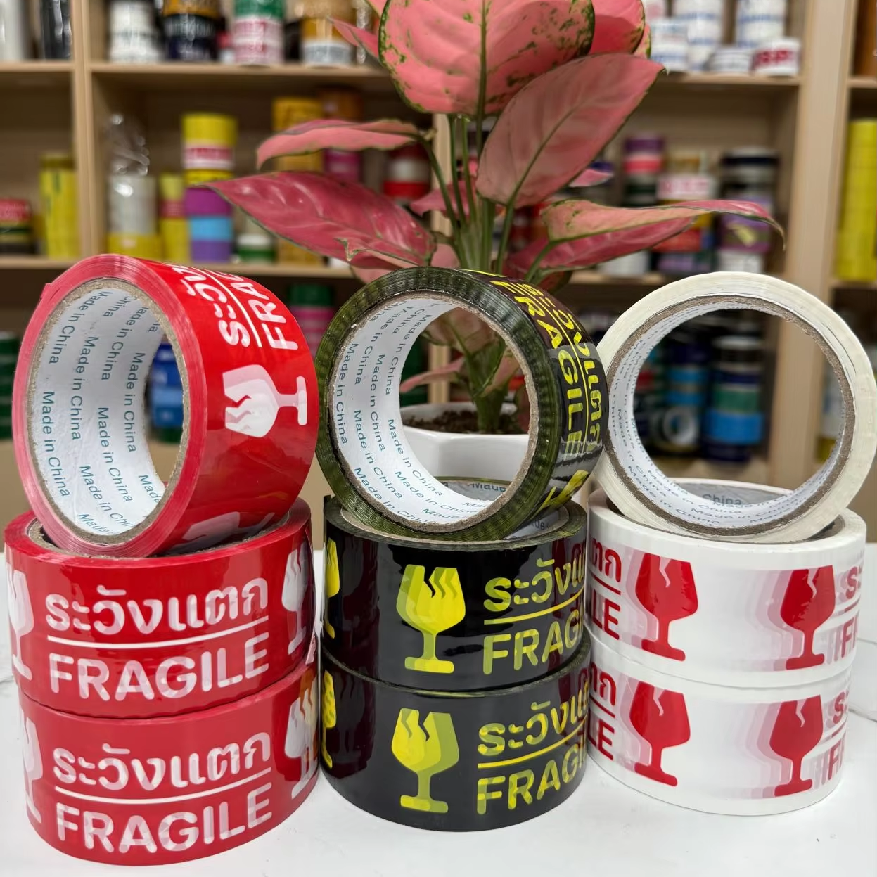 Custom Waterproof Fragile Tape | Handle Care Warning Packing Tape | Red White BOPP Adhesive Water Activated For Carton Sealing