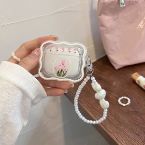 2025 lujo lindo 3D borde ondulado claro funda para auriculares con pulsera llavero funda para auriculares para Airpod 1 2 para <span class=keywords><strong>Airpods</strong></span> 3 4 Pro - Product Image 3