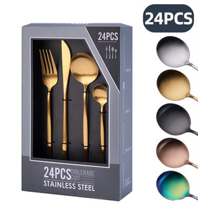 24Pcs Thiết Kế Hiện Đại Dao Muỗng Nĩa Khách Sạn Bồ Đào Nha Thép Không Gỉ Bộ Đồ Ăn Cho Các Bên Bọc Trong Cửa Sổ Hộp Quà Tặng Bộ Quà Tặng - Product Image 2