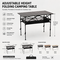 Table de camping pliable réglable en hauteur avec sac de rangement pour pique-nique en plein air, utilisation en stand, en acier au carbone, mobilier d'extérieur