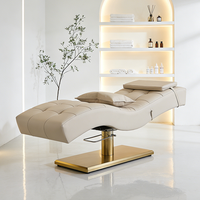 Lit de beauté de salon de beauté de luxe en or rectangulaire, base moderne, hauteur réglable, courbé, pour les sourcils, les cosmétiques, les cils