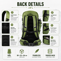 Sac à dos de randonnée imperméable et confortable de 40L avec fermeture roll-top pour la vente en gros