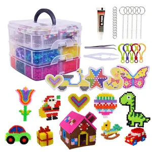 Venta al por mayor 5mm Hama Beads Colorful Set 5mm Plastic Peg Board Educativo Estilo de dibujos animados Perler Beads Kit para niños