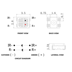 LED <span class=keywords><strong>SMD</strong></span> <span class=keywords><strong>3528</strong></span> a doppio <span class=keywords><strong>chip</strong></span> 0.2W 620nm+850nm, diodo a luce rossa, componente LED <span class=keywords><strong>SMD</strong></span> per applicazioni mediche e di bellezza a infrarossi. - Product Image 4
