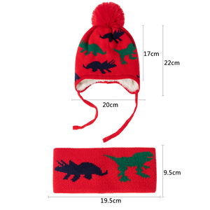 Vente en gros Hiver Mignon Dessin Animé Dinosaure <span class=keywords><strong>Jacquard</strong></span> Enfants Bonnet Cache-Cou Ensemble Doux Chaud Polaire Bonnet <span class=keywords><strong>Snood</strong></span> pour Enfants - Product Image 6