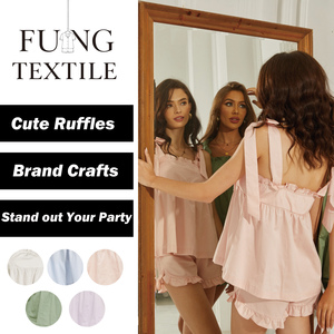FUNG 8011 <span class=keywords><strong>Pigiama</strong></span> Estivo da <span class=keywords><strong>Donna</strong></span> 100% Cotone Tessuto Traspirante Elegante Casual con Volant Corto per Regali da Sposa <span class=keywords><strong>e</strong></span> Damigelle - Product Image 1