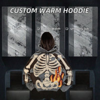 Sweat-shirt à capuche gothique pour homme, coupe classique, imprimé squelette et flammes, tricoté 100% coton, avec poche, pull-over, streetwear d'hiver, respirant