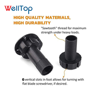 Pieds de Nivellement WELLTOP 06.006 Réglables en Plastique pour Canapé, Armoire de Cuisine, Pieds en Plastique Noir pour Meubles de Cuisine
