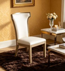 Modern White Leather Dining Chair, High-Back Upholstered Side Chair with Light Oak Wood <b>Frame</b> - Product Image 3