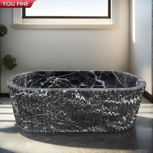 <span class=keywords><strong>Baignoire</strong></span> YOUFINE en marbre noir sculpté à la main avec texture cannelée, décoration de salle de bain de luxe pour villa - Product Image 5