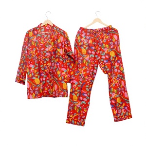 Women's Floral Print Pajama Set Long Sleeve <b>Three</b> <b>Quarter</b> Sleeve Turn-down Collar Elastic Waist Soft Woven Polyester Sleepwear - Product Image 1