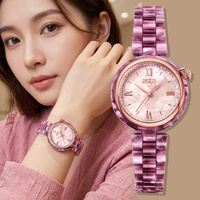 Asta Montre Quartz en Acétate Femme Marbre Berry Lunette en Cristal Cadran Romain Fournisseur Gros