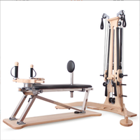 Appareil de Pilates de Luxe avec Cadre en Bois d'Érable et Chêne, Tour à Poulies pour Entraînement Pilates