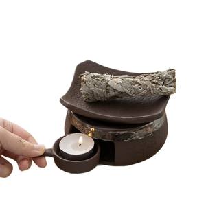 Poêle d'aromathérapie vintage en poterie artisanale cuite à sec, résistant à la chaleur, pour la maison et le bureau, <span class=keywords><strong>avec</strong></span> bougies incluses, pour un thé chaud - Product Image 5