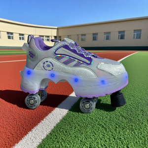 Factory Multifunctional <strong>Kick</strong> <strong>Roller</strong> Skate Sneaker Shoes With Four Wheels Contractile - Product Image 6