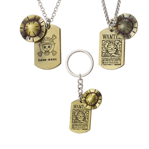 Collier ras du cou pour homme, pendentif en alliage de zinc plaqué bronze antique avec logo tête de mort et chapeau de paille de <span class=keywords><strong>Luffy</strong></span>, inspiré de l'anime One Piece, chaîne serpent - Product Image 1