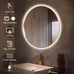 All'ingrosso 3 colori di illuminazione nero metallo incorniciato Hotel Touch Screen moderno Smart retro illuminato rotondo specchio del bagno - Product Image 2