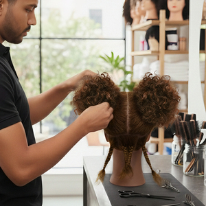 Tête de poupée en <span class=keywords><strong>cheveux</strong></span> naturels afro, tête de mannequin avec <span class=keywords><strong>cheveux</strong></span> crépus bouclés pour la formation et la pratique des coiffeurs - Product Image 1