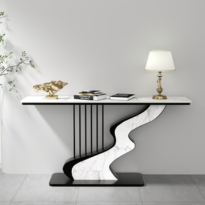 <span class=keywords><strong>Mesa</strong></span> <span class=keywords><strong>Consola</strong></span> de Lujo Ligero con Tapa Semicircular de Pizarra y Estructura Metálica, Diseño Nórdico Minimalista Moderno, Mueble para el Hogar, Entrada y Pasillo - Product Image 3