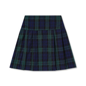कारखाने थोक जैक डिजाइन ग्रीन प्लेड स्कूल वर्दी स्केर्ट ड्रेस बच्चों के लिए सर्दियों की जांच पॉलिएस्टर प्लेटेड स्कर्ट - Product Image 1