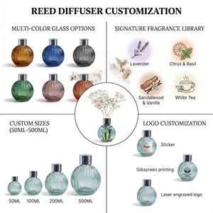 Luxury Pumpkin Shaped Glass <b>Reed</b> <b>Diffuser</b> Set For Modern Home Decor Wholesale Private Label Premium Realistic Botanical Set - Product Image 2