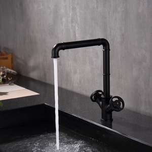 Robinets mitigeurs de cuisine et salle de bains, pour montage sur pont, Style rétro industriel, durables, en laiton <span class=keywords><strong>noir</strong></span>, IB8011, - Product Image 1