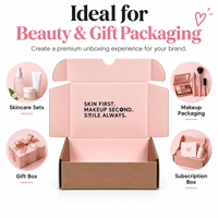 Boîte d'expédition personnalisée en carton ondulé rose poudré avec impression de message intérieur et approvisionnement en gros pour les marques de beauté