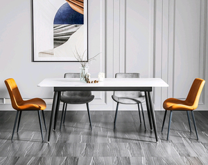 Hiện đại giá rẻ nhất bàn ăn gia đình nhỏ phòng ăn đồ nội thất tái chế thông kết hợp đá cẩm thạch hàng đầu kim loại chân bàn ăn thiết lập - Product Image 2