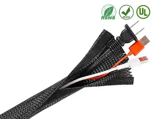 Protección de cable autoextinguido de 3 ~ 100mm PET Nylon negro Funda extensible funda de cable trenzado para mascotas