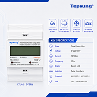 Compteur d'énergie numérique triphasé 4 fils Tepsung ETU02 sur rail DIN, classe de précision 1.0, courant nominal 100A, sortie 220V, léger
