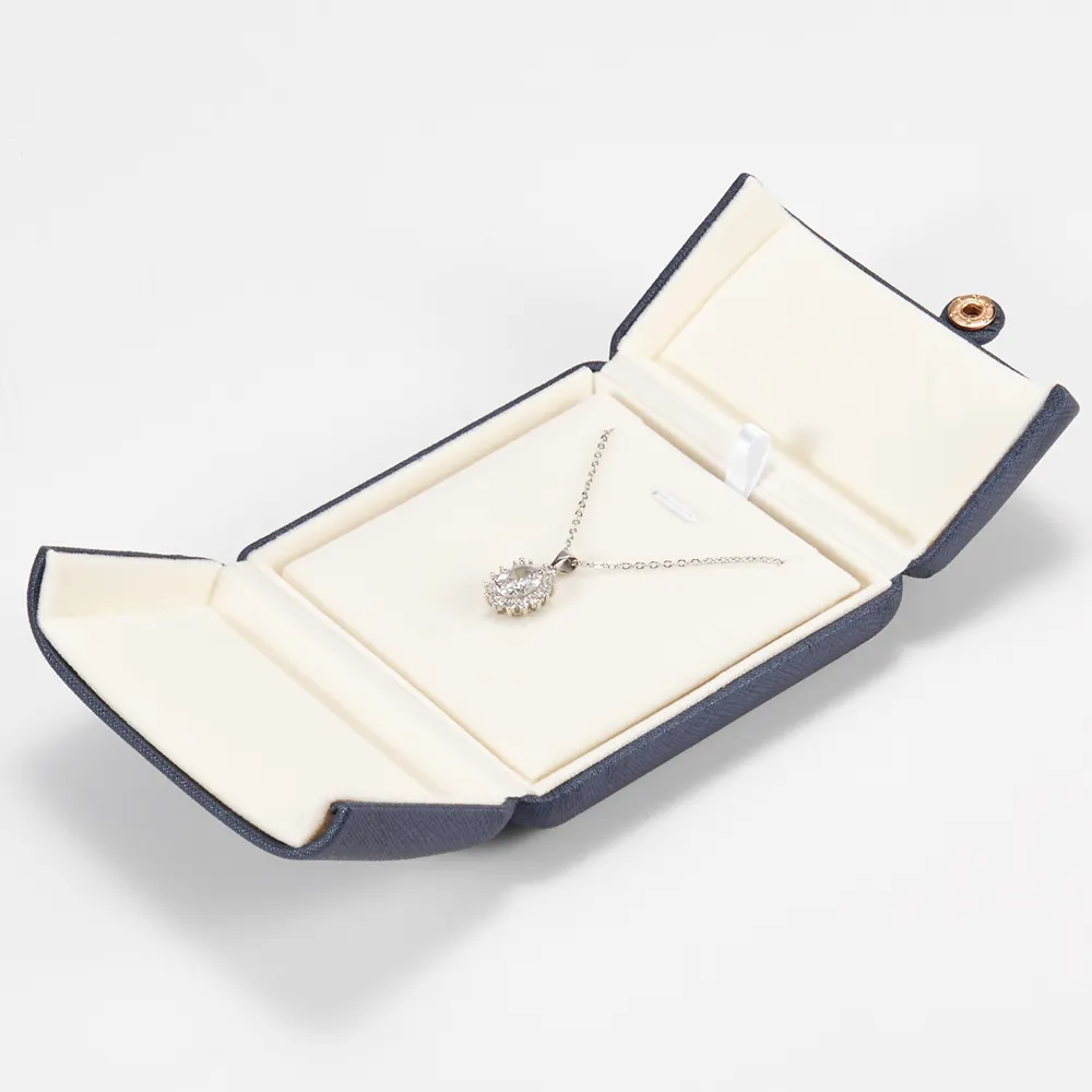 Изготовленные на заказ кожаные темно-синие браслеты ожерелья премиум-класса бриллианты двойные открытые шкатулки для ювелирных изделий упаковка для ювелирного магазина