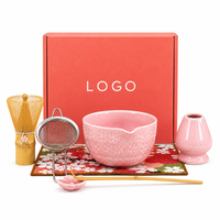 Ensemble de thé matcha de style japonais personnalisé, 8 pièces, bol en céramique Sakura, fouet, cuillère, tamis, emballage cadeau