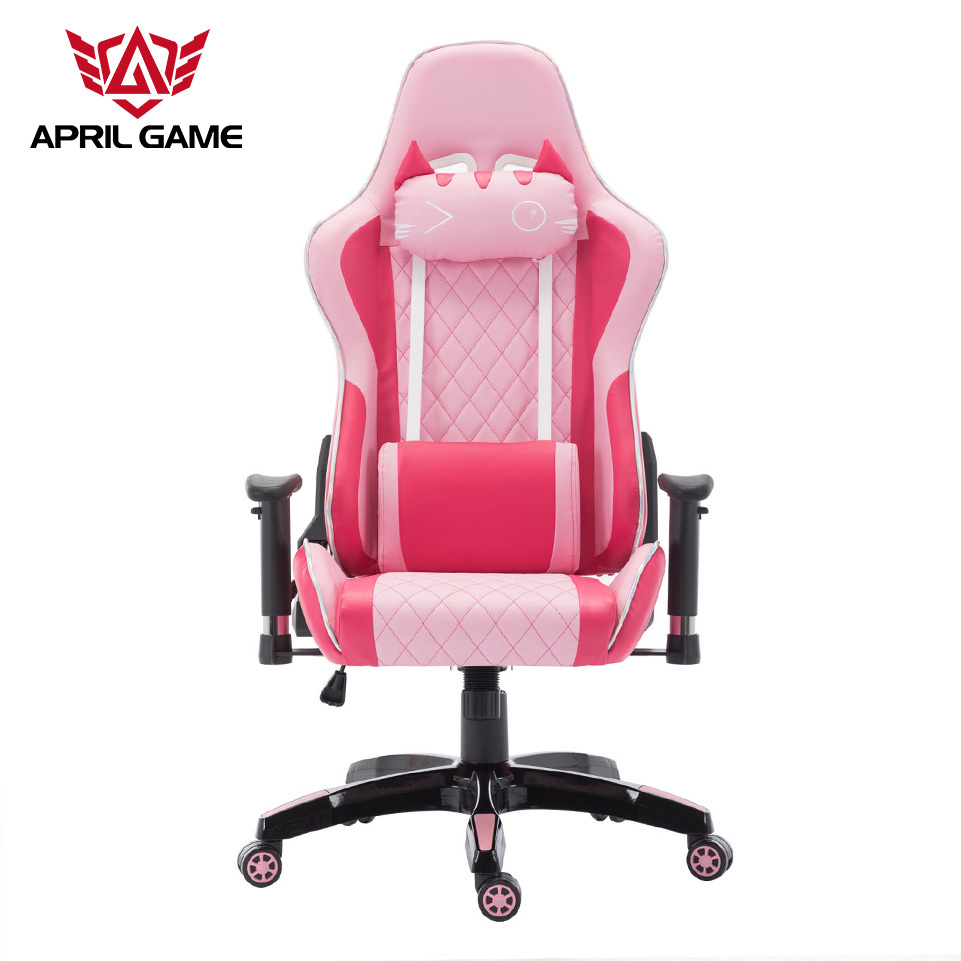 High quality custom Logo ergonomic leather PU 180 degree recliner chair computer game pink