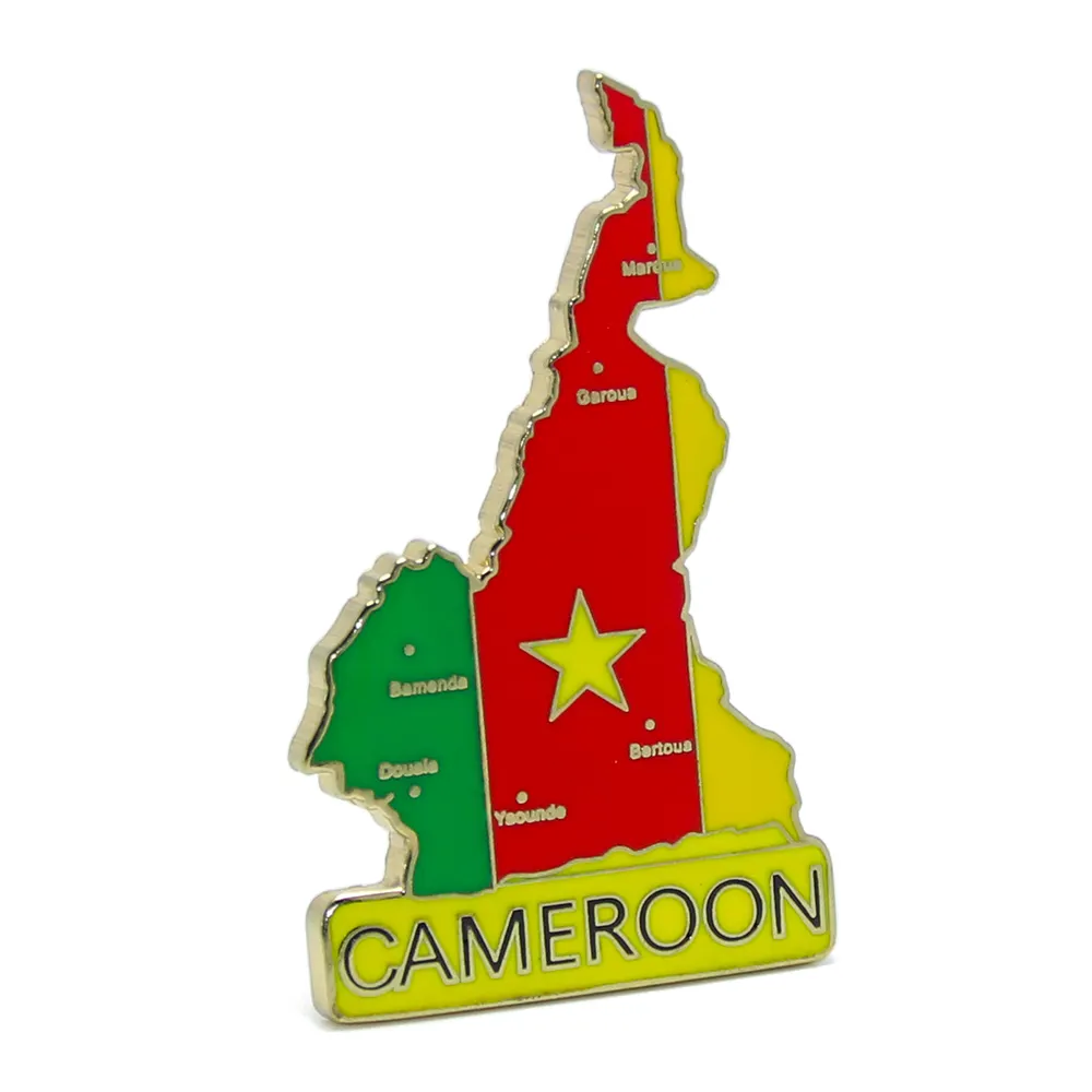 Afrika kamerun harita bayrak şekli mıknatıs hediyeler altın kaplama çinko alaşım ülke haritası hediyelik eşya emaye Metal buzdolabı mıknatısı özelleştirilmiş