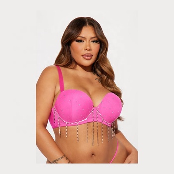 Ladies Lingerie Plus Size Hot Pink And Black Underwire Fringe Design Larger Bra High Quality