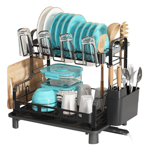 Estante de Secado de Acero al Carbono de 2 Niveles con Rotación de 360° °   Escurridor de Platos Giratorio y Resistente al Óxido para Encimera de Cocina - Product Image 1