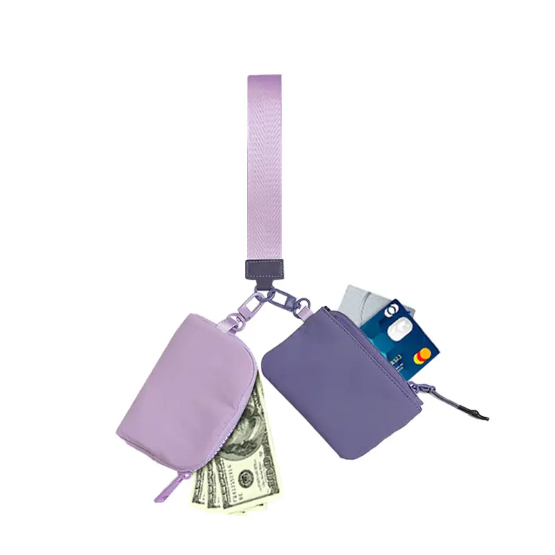 듀얼 파우치 지퍼 지갑 주위 여성 휴대용 지갑 미니 동전 포켓 팔찌 동전 가방이있는 휴대용 열쇠 고리