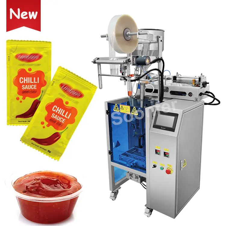 Voll automatische Tomatenmark-Dip-Sauce-Beutel-Verpackungs maschine Flüssige vertikale Chili-Sauce-Verpackungs maschine