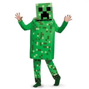 Carnival My World Role-playing Costume Children Creeper Mosaic Printing Clothing Hat Top Pants Suits