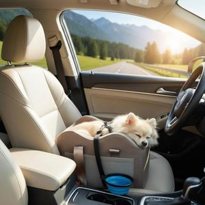 Siège de voiture pour chien, siège de console centrale, siège rehausseur pour animaux de compagnie pour petits chiens (Champagne + Khaki) - Product Image 5