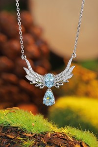 S925 Bạc Nuôi Cấy Thanh Lịch Aquamarine Cánh Mặt Dây Chuyền Vòng Cổ Đồ Trang Sức Mỹ Mảnh - Product Image 2