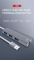 Mini Hub USB 3.0 haute vitesse pour ordinateur portable, 3 ports, Ethernet 1000 Mbps, aluminium foncé CHB012
