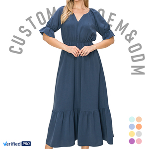 Đầm dạ hội nữ dài kiểu dáng xếp tầng voan chiffon in hoa tùy chỉnh QD OEM 2025, thanh lịch, dành cho nữ, thiếu nữ, mặc thường ngày - Product Image 1