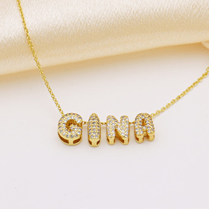 <b>Copper</b> Cubic Zirconia Bubble 26 Letters Name Pendant Necklace Women Dainty Clavicle <b>Chain</b> Jewelry Wholesale - Product Image 5